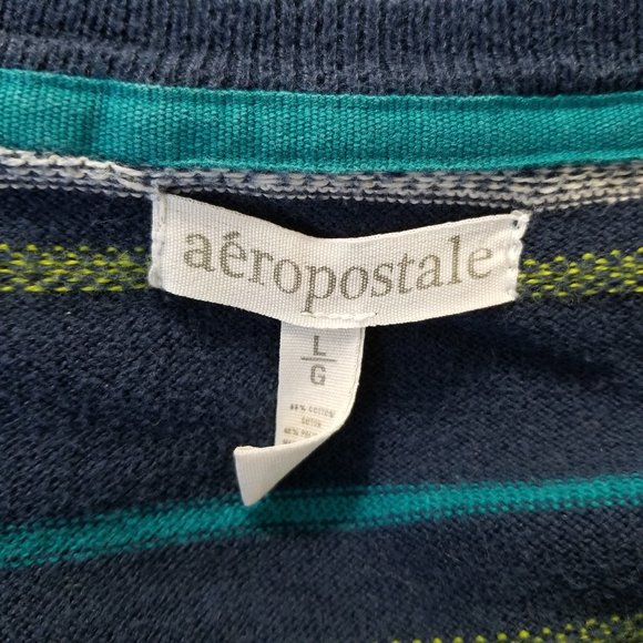 Aeropostale cardigan Large striped v-neck knit button front sweater layering - Picture 6 of 7